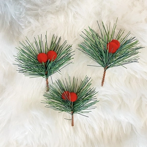Artificial Christmas Pine Needle Picks With Red Berries For Holiday DIY Wreath Decor Green Pine Branch Winter Home Decoration