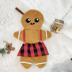 Botte de Noël en peluche bonhomme de pain d'épices avec robe à carreaux pour décoration