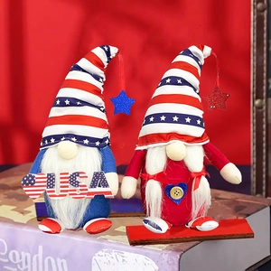 Close-up of patriotic American Independence Day gnomes with stars and stripes hats