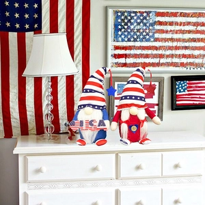 Patriotic Independence Day gnome dolls set with USA sign and American flag decor
