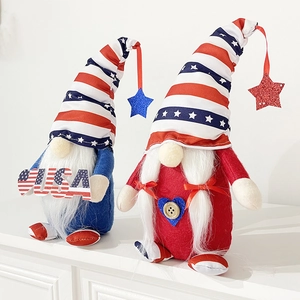 Detail of two American Independence Day gnomes with USA sign and star patterns