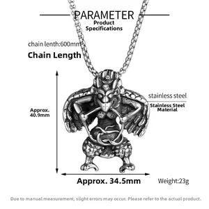 Detailed size specifications for the vintage stainless steel Garuda bird pendant necklace