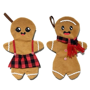 Paire de décorations de Noël bonhomme en pain d'épices en peluche avec motifs à carreaux