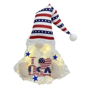 Lighted patriotic gnome hanging decoration with I LOVE USA heart and LED beard