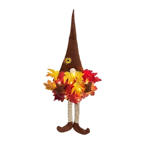Gnome d'automne avec feuilles d'érable et LED pour décoration de Thanksgiving
