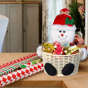 Christmas snowman candy basket desk decoration with woven base and gift boxes