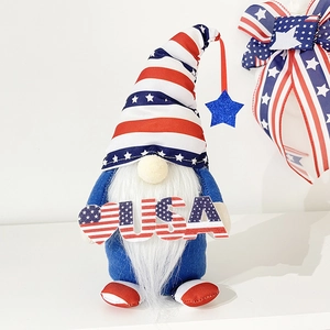 Patriotic 4th of July Independence Day gnome plush decoration with USA sign and stars