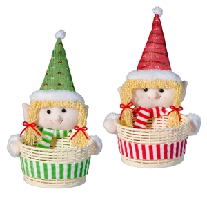 Christmas elf candy baskets with striped knit hats for festive holiday table decoration