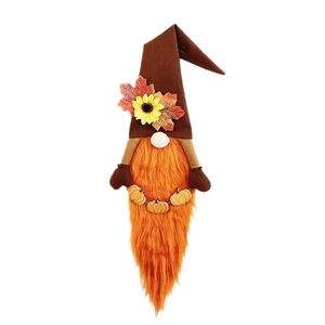Harvest gnome wreath for front door with sunflower hat and orange beard pumpkin pendant