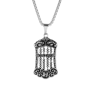 Vintage Stainless Steel Abacus Pendant Necklace For Men Titanium Steel Chinese Fortune Lucky Charm Pixiu Ruyi Jewelry Gift