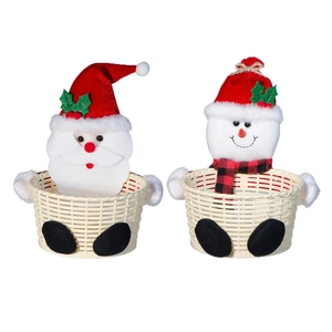 Christmas snowman and Santa woven candy baskets for festive holiday tabletop decor
