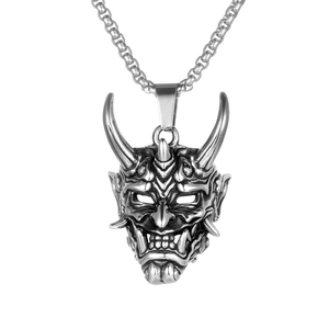 Rétro Masque Prajna Japonais Collier Pendentif Pour Hommes Acier Inoxydable Hannya Démon Crâne Gothique Punk Hip Hop Bijoux