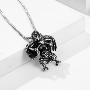 Vintage stainless steel Garuda pendant necklace for men with detailed bird carving