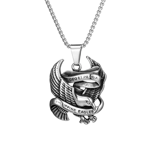 Vintage Stainless Steel Eagle Pendant Necklace For Men Retro Punk Style PHILIPPINE EAGLES Inscribed Ribbon Jewelry Gift