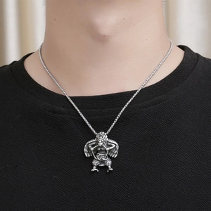 Retro stainless steel mythical beast pendant on a box chain for men's hip hop fashion