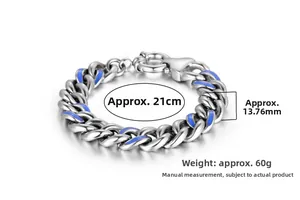 Détail du bracelet gourmette en argent avec émail bleu et dimensions indiquées