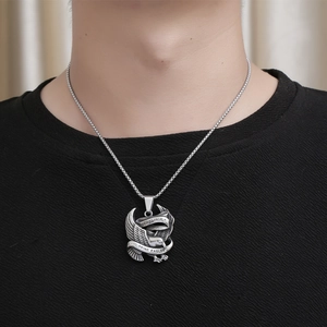 Men's retro stainless steel eagle pendant necklace with Philippine Eagles engraving