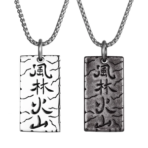 Collana con Pendente Militare Fulin Kazan in Acciaio Inossidabile Vintage Uomo Retro Caratteri Incisi Texture Roccia Gioielli da Collo