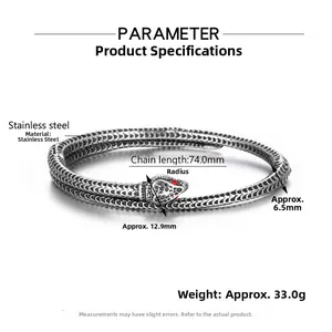 Diagramme technique détaillé du bracelet serpent en acier avec mesures et spécifications