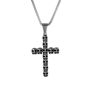 Vintage Gothic Totenkopf Kreuz Anhänger Halskette Edelstahl Antiksilber Punk Rock Schmuck Halloween Party Unisex Halskette