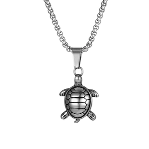 Stainless Steel Sea Turtle Pendant Necklace Retro Animal Jewelry For Men Women Polished Antique Silver Finish Ocean Theme Gift