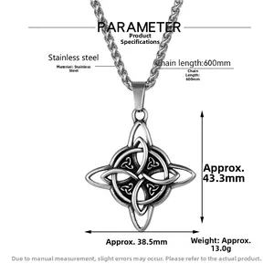 Dimensions détaillées du pendentif croix en acier inoxydable avec nœud celtique rétro
