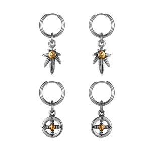 Retro Stainless Steel Hoop Earrings With Leaf Cross Pendant For Men Women Punk Street Style Distressed Silver Drop Earrings