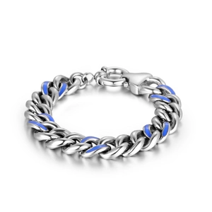 Bracelet à Mailles Cubaines Punk en Acier Inoxydable pour Hommes Avec Incrustation d'Émail Coloré Chaîne en Métal Polie