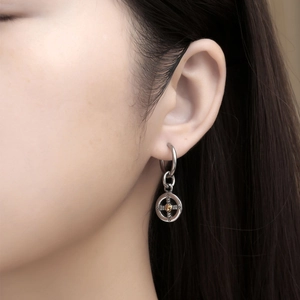 Mens vintage stainless steel hoop earring with star pendant and gold bead detail