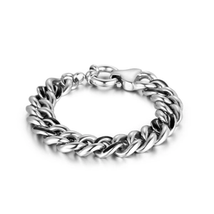 Bracelet cubain punk pour hommes en acier inoxydable avec charme poli et fermoir à ressort