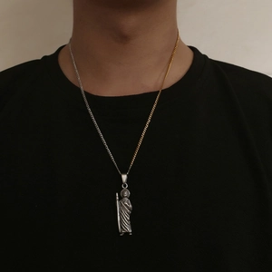 Vintage Stainless Steel St Jude Religious Pendant Necklace For Men Two-Tone Gold Silver Chain Retro Saint Figure Jewelry Gift