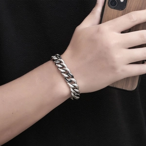 Bracelet gourmette style punk pour homme en acier inoxydable argenté poli brillant