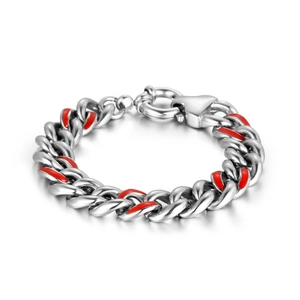 Bracelet chaîne cubaine punk pour homme en acier inoxydable avec détails en émail rouge