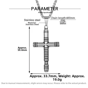 Detailed size specifications for the vintage stainless steel dotted cross pendant for men