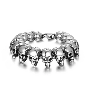 Punk Totenkopf Edelstahl Armband Für Herren Gothic Skelett Kopf Kette Poliert Silber Gunmetal Armreif Mode Schmuck Geschenk