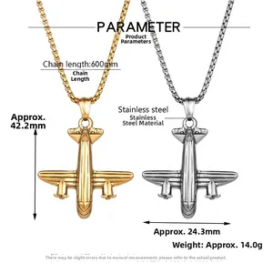 Dimensions détaillées du collier avion en acier inoxydable fini or et argenté