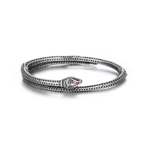 Bracelet Jonc en Forme de Serpent en Acier Inoxydable Vintage pour Hommes Femmes Design Animal Rétro Poli Avec Yeux en Strass Rouges Bijoux