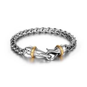 Hip Hop Men Titanium Steel Bracelet Trendy Gold Plated Wheat Chain Bracelet Retro Punk Geometric Metal Woven Hand Chain Men Jewelry