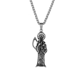 Collier Pendentif Santa Muerte en Acier Inoxydable Gothique Rétro Homme Hip Hop Rock Relief Faucheuse Bijoux