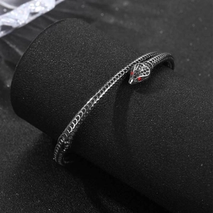 Bracelet serpent vintage en acier titane avec yeux en cristal rouge pour hommes et femmes