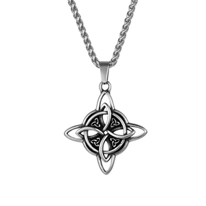 Collier Pendentif Nœud Celtique en Acier Inoxydable Vintage pour Hommes Bijoux Géométriques Creux Rétro Nœud Chinois Cadeau