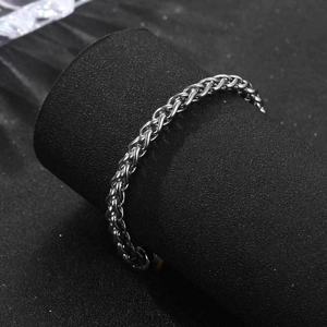 Polished silver wheat chain bracelet for men made of durable stainless steel