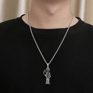 Collier gothique Santa Muerte avec pendentif faux et chaîne blé argentée pour homme