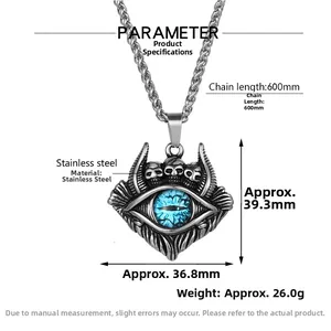 Détails du collier gothique tête de mort avec pendentif œil bleu en acier inoxydable