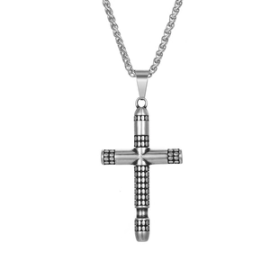 Retro Stainless Steel Cross Pendant Necklace For Men Vintage Industrial Dot Texture Polished Punk Religious Jewelry Gift