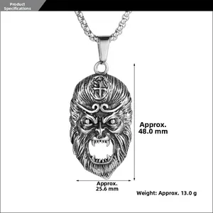 Detailed view showing dimensions of Sun Wukong titanium steel mask pendant