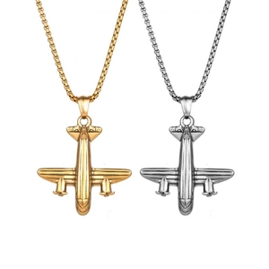 Collier avec Pendentif Avion en Acier Inoxydable Hip Hop pour Hommes et Femmes Bijoux de Voyage avec Pendentif Petit Avion Poli