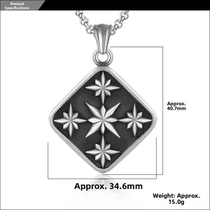 Detailed specs of square star pendant with 40.7mm height and 15.0g weight measurements