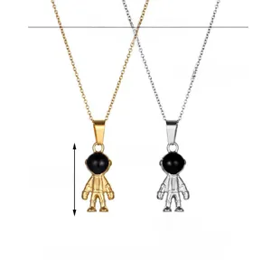 Detailed view of astronaut pendants with precise measurements in gold and silver finish
