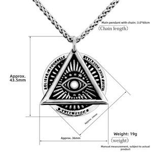 Detailed size parameters of the vintage silver Freemason triangle eye steel necklace